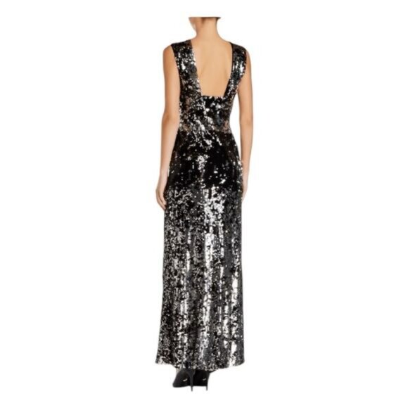 NWT | Rachel Zoe Venus Silver Black Sequin Evening Gown Maxi Dress Size 6 - Picture 2 of 10